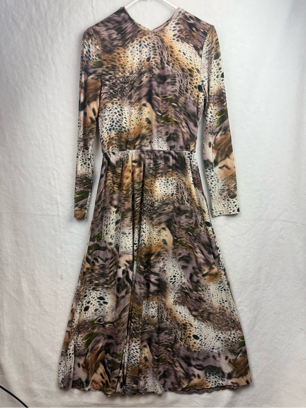 Women's Long Sleeve Animal Print Maxi Dress - Brown small